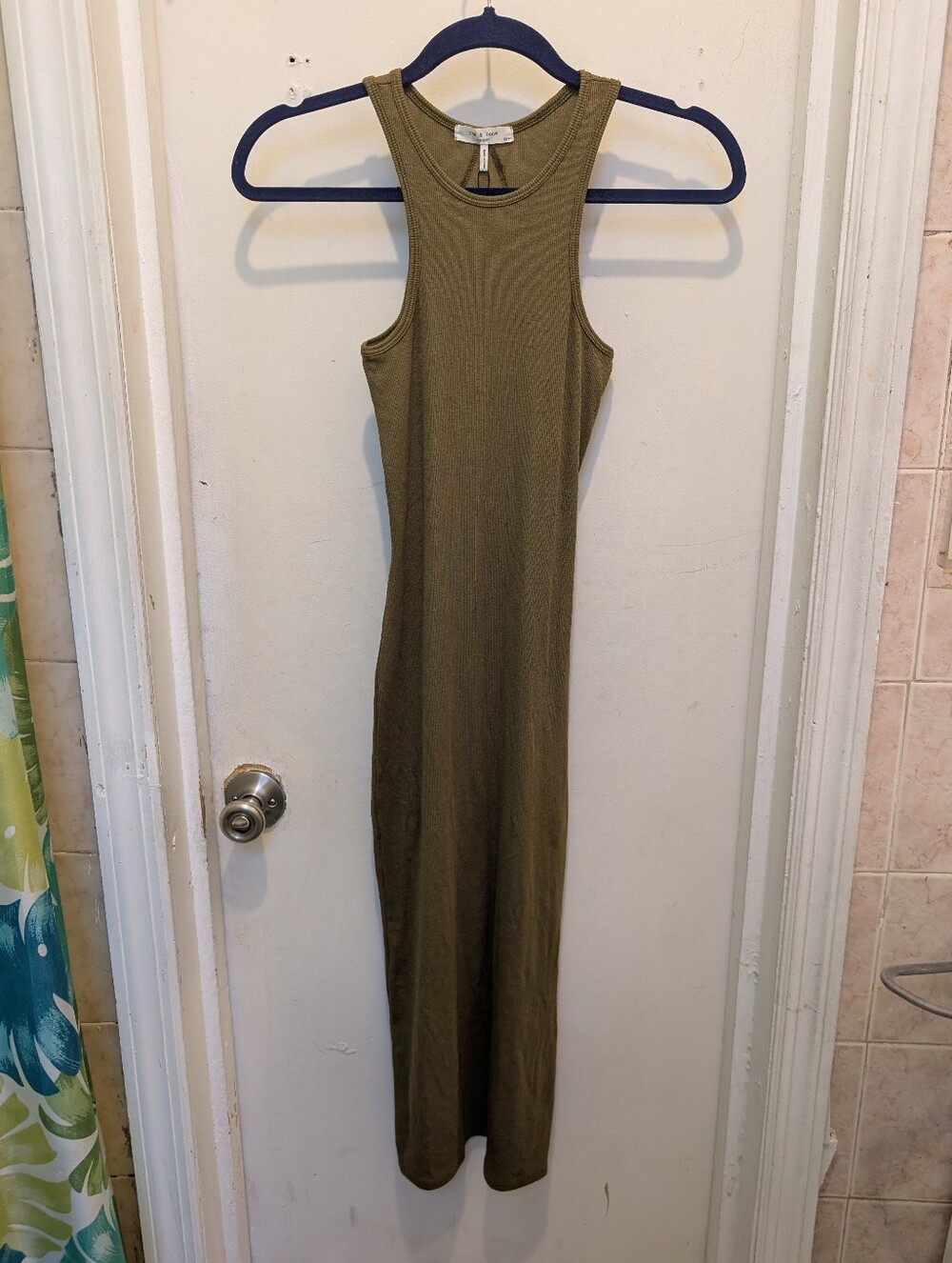 Rag & Bone Essie Rib Tank Dress XS Olive Green Stretchy Midi Lightweight - Picture 2 of 6